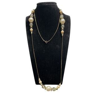 Art Deco Flapper Girl Beaded Necklace 34" Extra Long Vtg